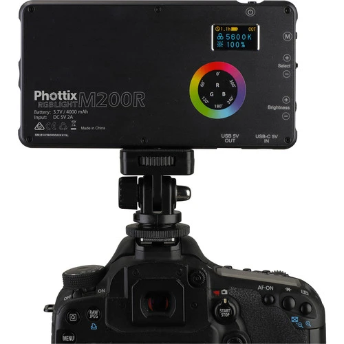 Phottix M200R RGB LED On-Camera Light Panel with USB Power Bank
