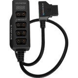 Kondor Blue Male D-Tap to 4-Port Female D-Tap Splitter Hub with Voltmeter (16", Raven Black)