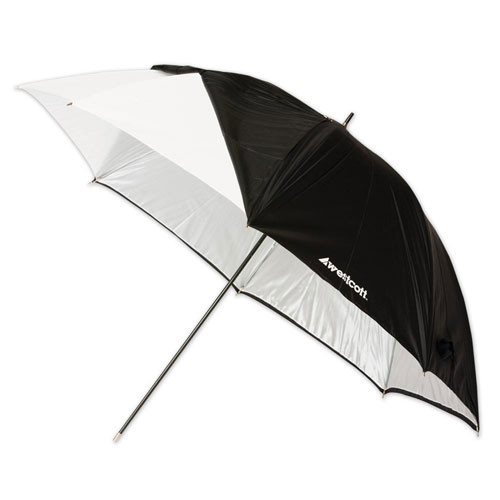 Westcott White Satin Umbrella with Removable Black Cover- 45" Westcott White Satin Umbrella with Removable Black Cover- 45"
