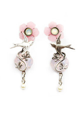 Pretty In Pink Flowers And Swallows  Earrings