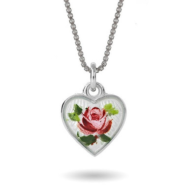 925 sterling silver rose patterned enamel  girls jewelry pendant