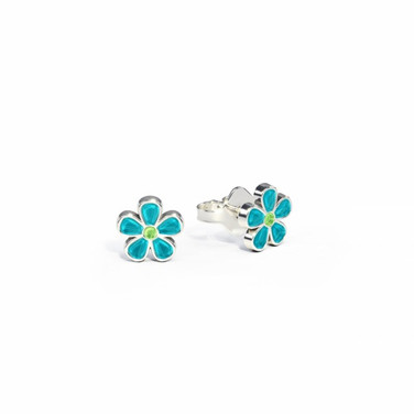 925 sterling silver and turquoise daisy enamel girls earrings