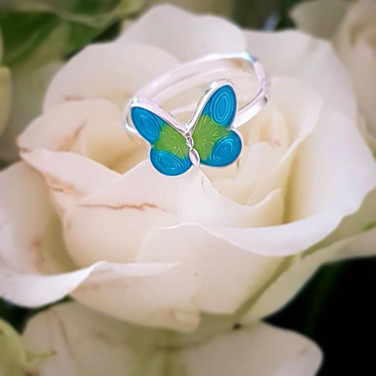 925 Sterling Silver And Turquoise Butterfly Enamel Child's Ring
