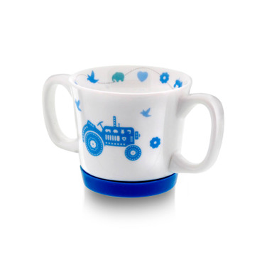 Hand painted baby trainer cup blue tractor motif