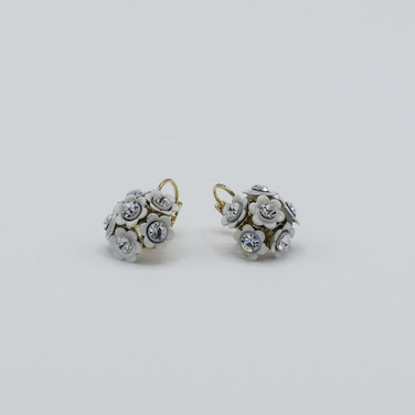 Rhodium Plated Silver Swarovski Flower Cluster Drop Earrings