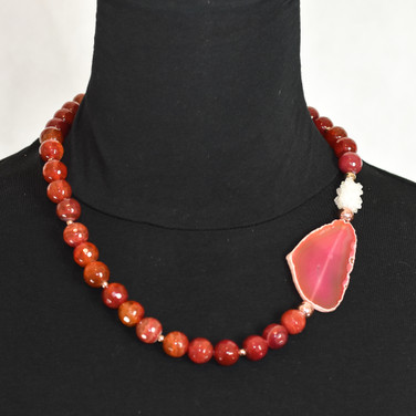 Fire Agate faceted gemstone bead necklace