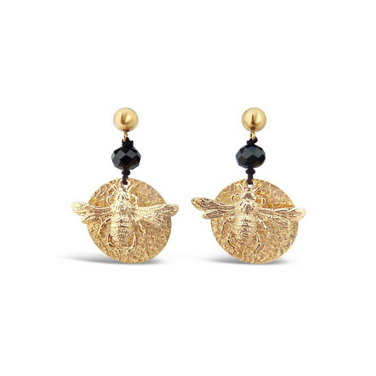 925 sterling silver yellow gold plated bee motif earrings