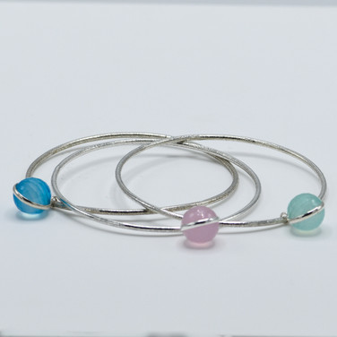 Sustainable jewellery Finely hand crafted textured 925 sterling silver and gemstone bangle