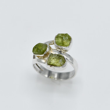 925 Sterling Silver Richly Textured Uncut Peridot Ring