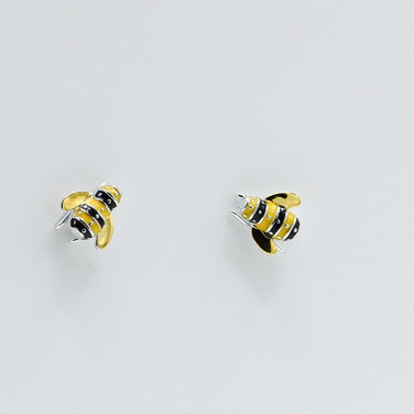 Sustainable jewellery handcrafted 925 Sterling Silver Gold Plated and enamel bee earrings