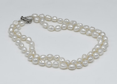 Beautifully crafted AAA lustre  baroque freshwater pearl double strand necklace