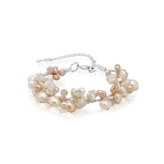 Handcrafted crystal soft pink freshwater pearl bracelet