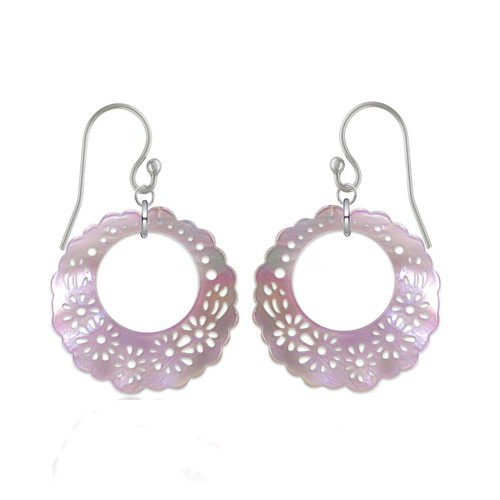 pink topaz and pink freshwater pearls hook earrings Carved melon prehnite
