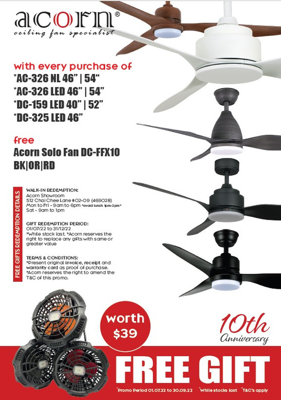 Acorn 10th year anniversary promo free desktop fan with purchase