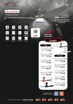 Efenz Hugger Ceiling Fan (Black, White, Honey Maple Wood, Matte Titanium)