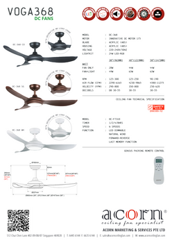 Acorn Voga DC-368 38"/48"/58" Rod Ceiling Fan