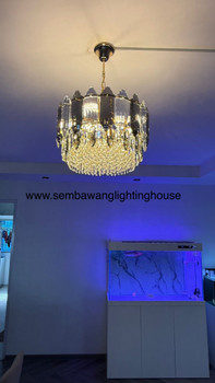 257-450mm Gold Drum Crystal Chandelier (E14) (Climate Voucher Eligible)