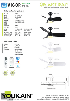 Youkain Vigor Downrod YJ-717 30"/42" Small Ceiling Fan