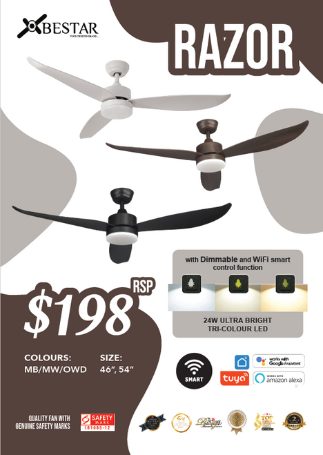 Bestar Razor 46"/54" Ceiling Fan