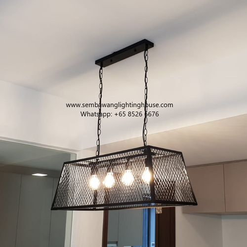 2339/4L Black industrial wire mesh design dining lamp