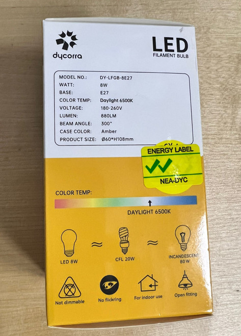 Dycorra E27 Single Color LED Filament bulb 8W (Daylight, Warm)