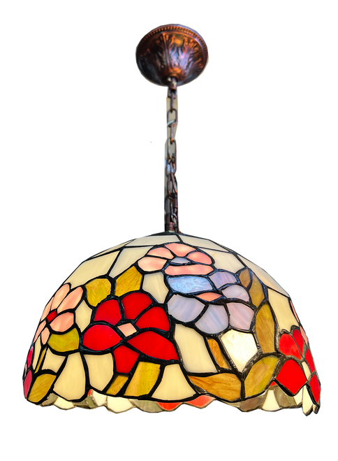 2202/1 Tiffany E27 Pendant Lamp (Colourful Flowers)