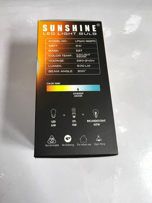 Sunshine E27 Single Color LED Filament bulb 6W