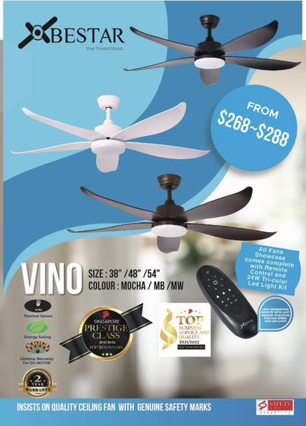 Bestar Vino 38"/48"/54" 5 Blade Ceiling Fan