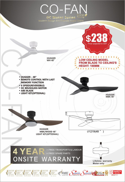 Fanco Hugger 48" DC LED Ceiling Fan