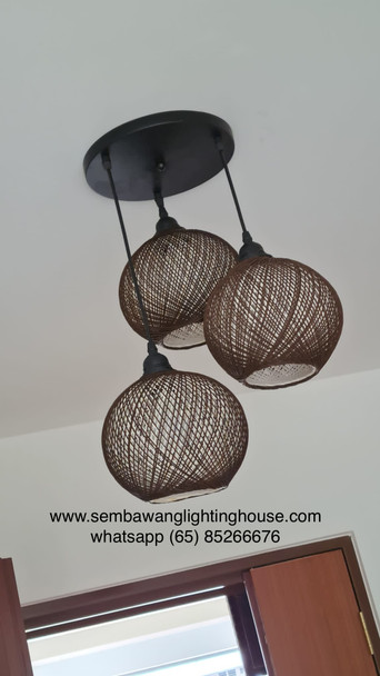 8018/3 Coffee Rattan E27 Dining Lamp