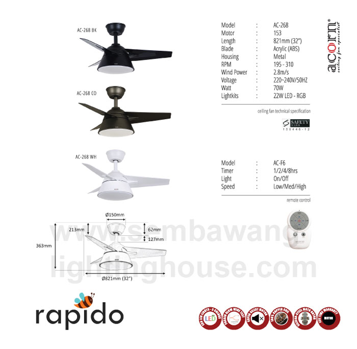 Buy Acorn Ac268 32 Ceiling Fan In Singapore