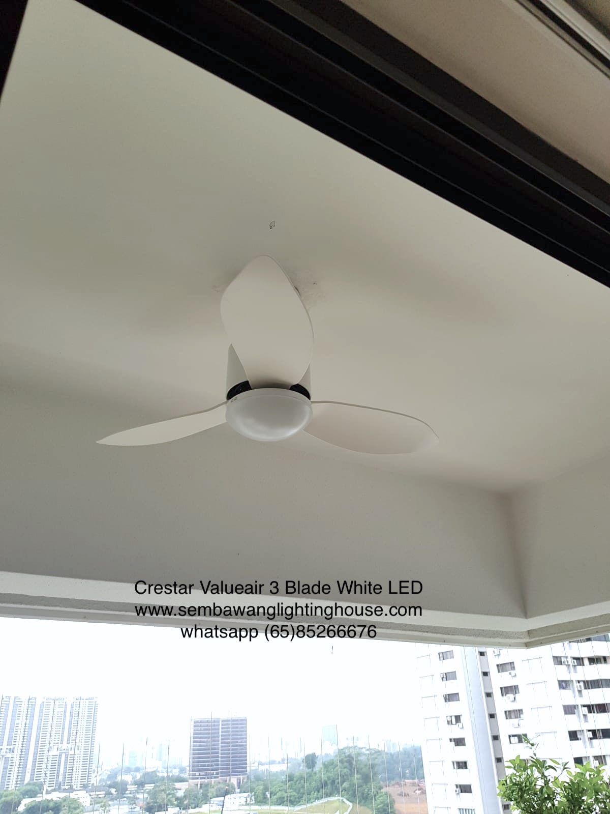 crestar-valueair-3-blade-white-ceiling-fan-sample installed on condominium balcony