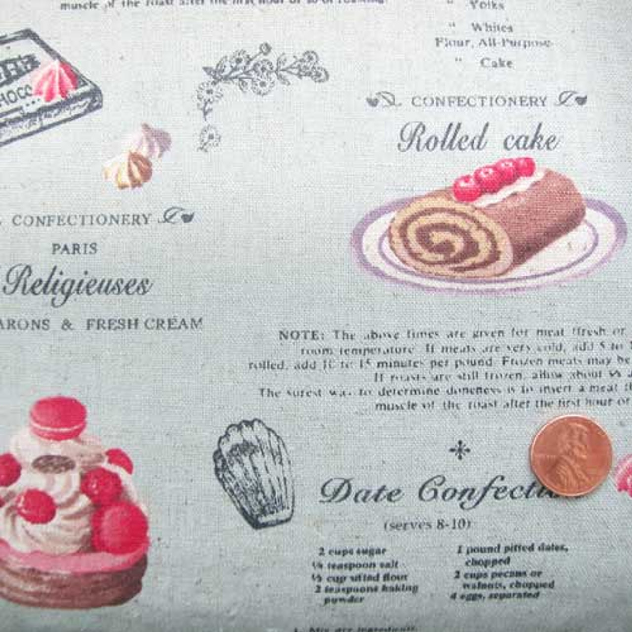 Yuwa Fabrics: Live Life Collection - French Pastry Recipe Cotton Linen  (more options)