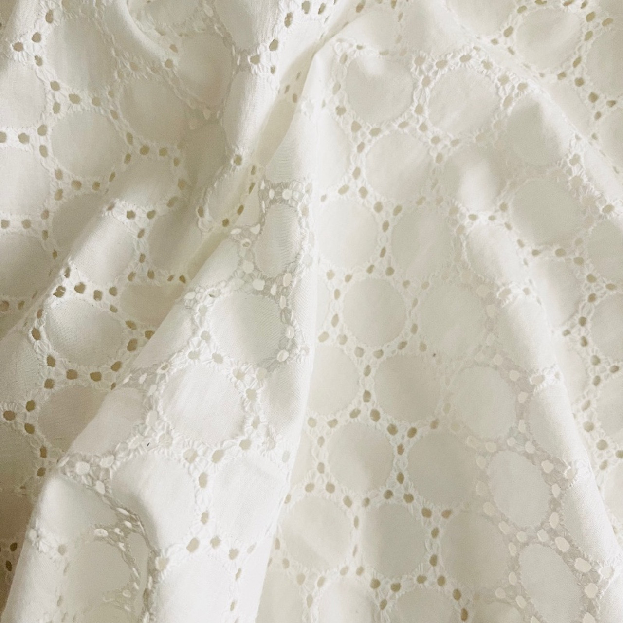 Circles White Eyelet - 58 wide -Cotton Fabric