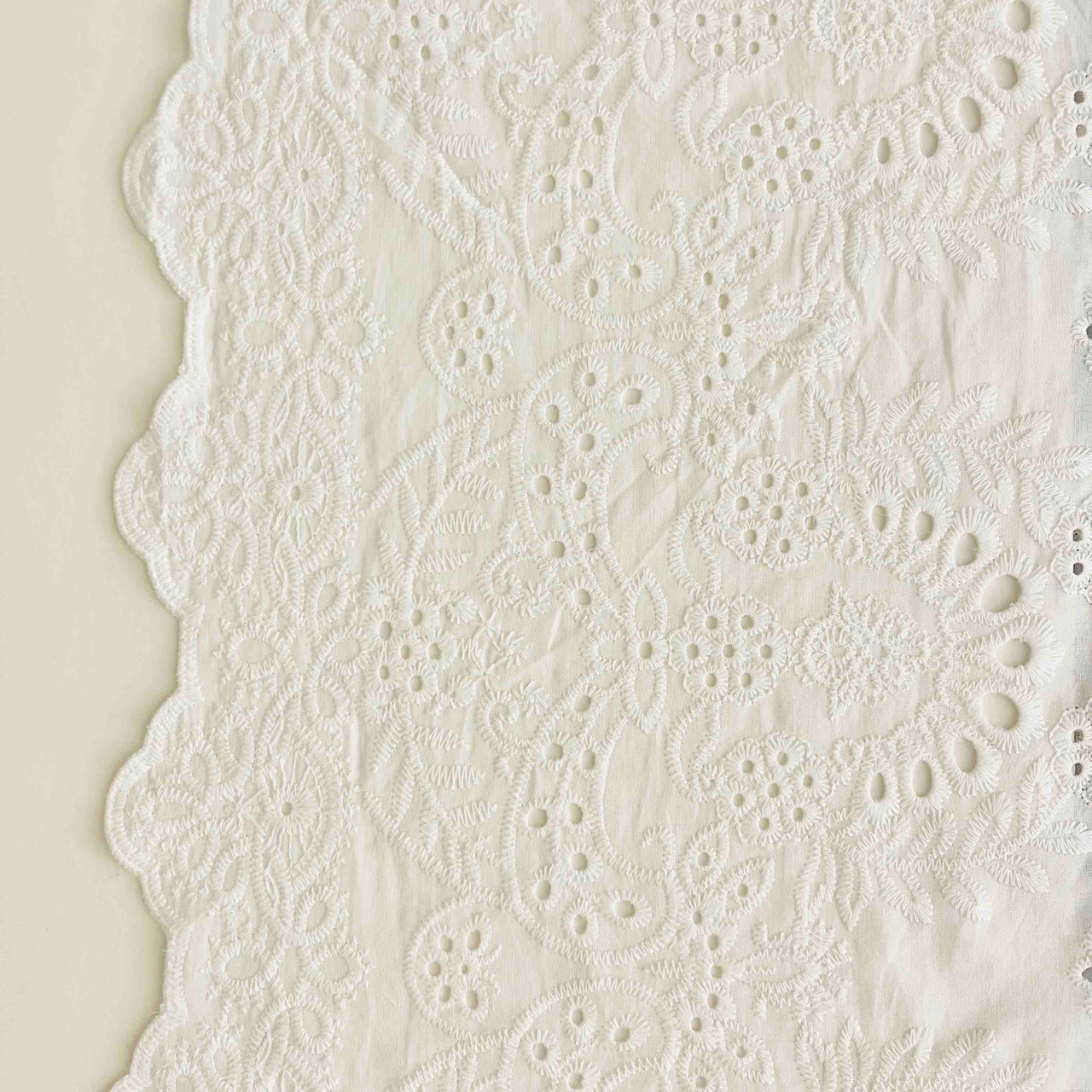 Clarissa Embroidered White Eyelet with Double Border Fancy Edge (53" wide)