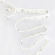 White Metallic Stars - Double Fold 1 cm Bias Binding Tape White Metallic Stars - Double Fold 1 cm Bias Binding Tape