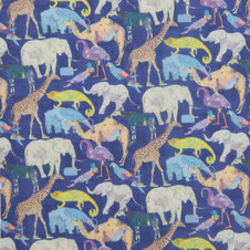 Liberty Fabrics: Queue for the Zoo H-CC (Dark Blue) Tana Lawn® Liberty Fabrics: Queue for the Zoo H-CC (Dark Blue) Tana Lawn®