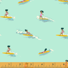 Malibu by Heather Ross - Tiny Surfers in Sea Foam (LAWN BASE) Malibu by Heather Ross - Tiny Surfers in Sea Foam (LAWN BASE)