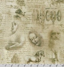Robert Kaufman: Leonardo Da Vinci - Inventions in Antique - 1.5 yards Robert Kaufman: Leonardo Da Vinci - Inventions in Antique - 1.5 yards