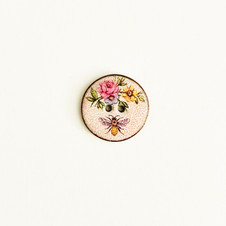 Pink Bee and Rose Round Ceramic Button - 7/8" Pink Bee and Rose Round Ceramic Button - 7/8"