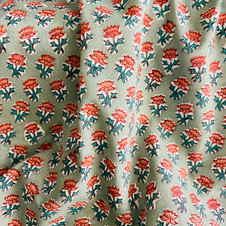 Single Border Red Dahlia on Sea Green Block Print