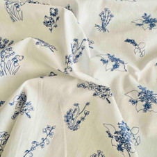 Misaki Embroidered Blue Floral on White - 53" wide x 2.25 yards