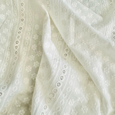 Alicia Embroidered White Floral Sampler Stripe (51" wide)