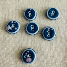White Rimmed Blue Ceramic Button with Pink Speck - 18-19 mm (0.7-0.75")
