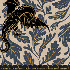 Ruby Star Society: Fire Glow by Sarah Watts - Dragon Lair in Smoke Metallic (Cotton Linen CANVAS)