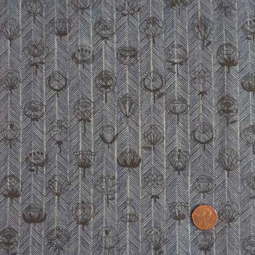 Kokka - Retro Flower on Herringbone - Blue (double gauze)