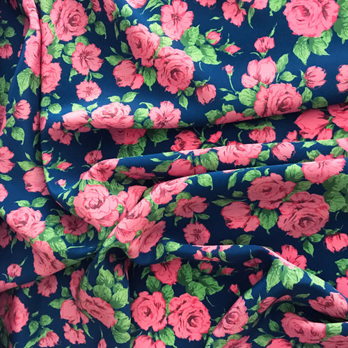 Liberty Carline Rose B (Pink / Blue) - Kensington Crepe de Chine Silk