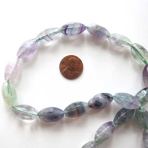 Multi-coloured Fluorite 20mm Olive Shaped Bead