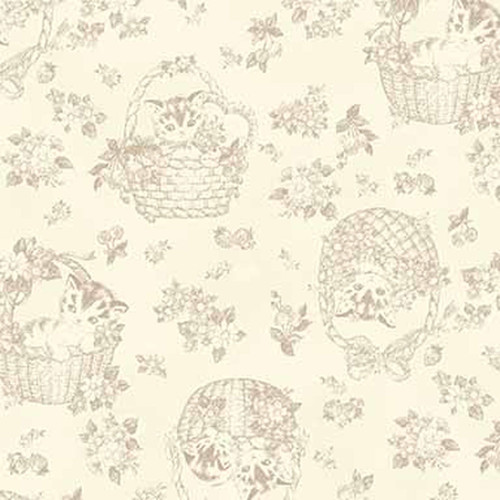 Quilt Gate: Dear Little World - Kitten in a Basket (Cream)