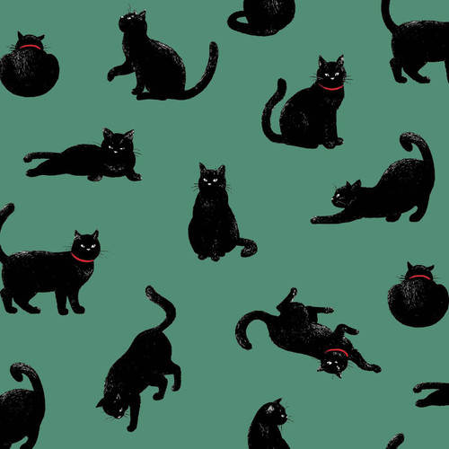 Cosmo: Blackboard Art - Black Cat on Chalkboard Green
